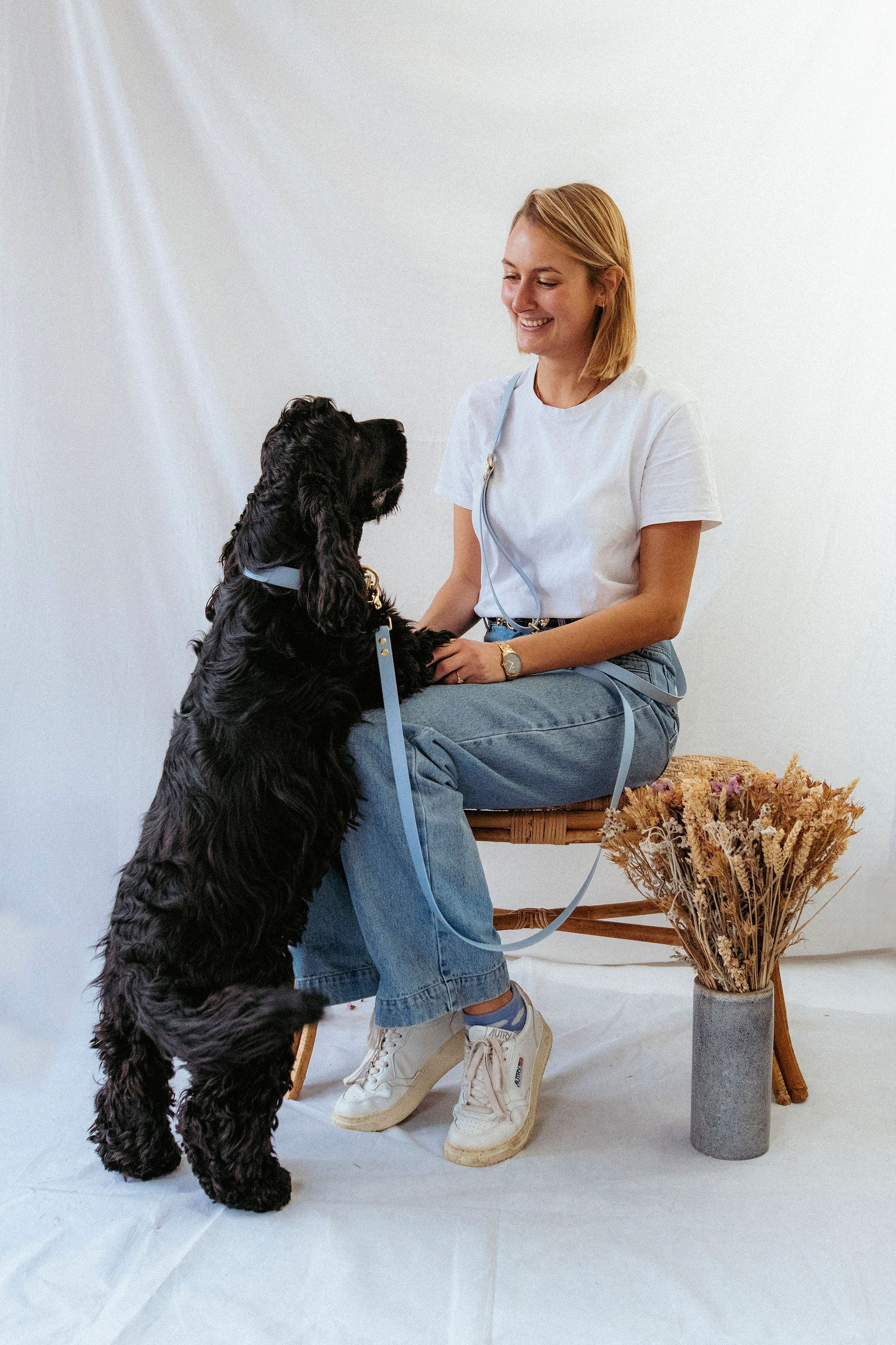 Laisse Mutli-positions Biothane® Bleu Pastel