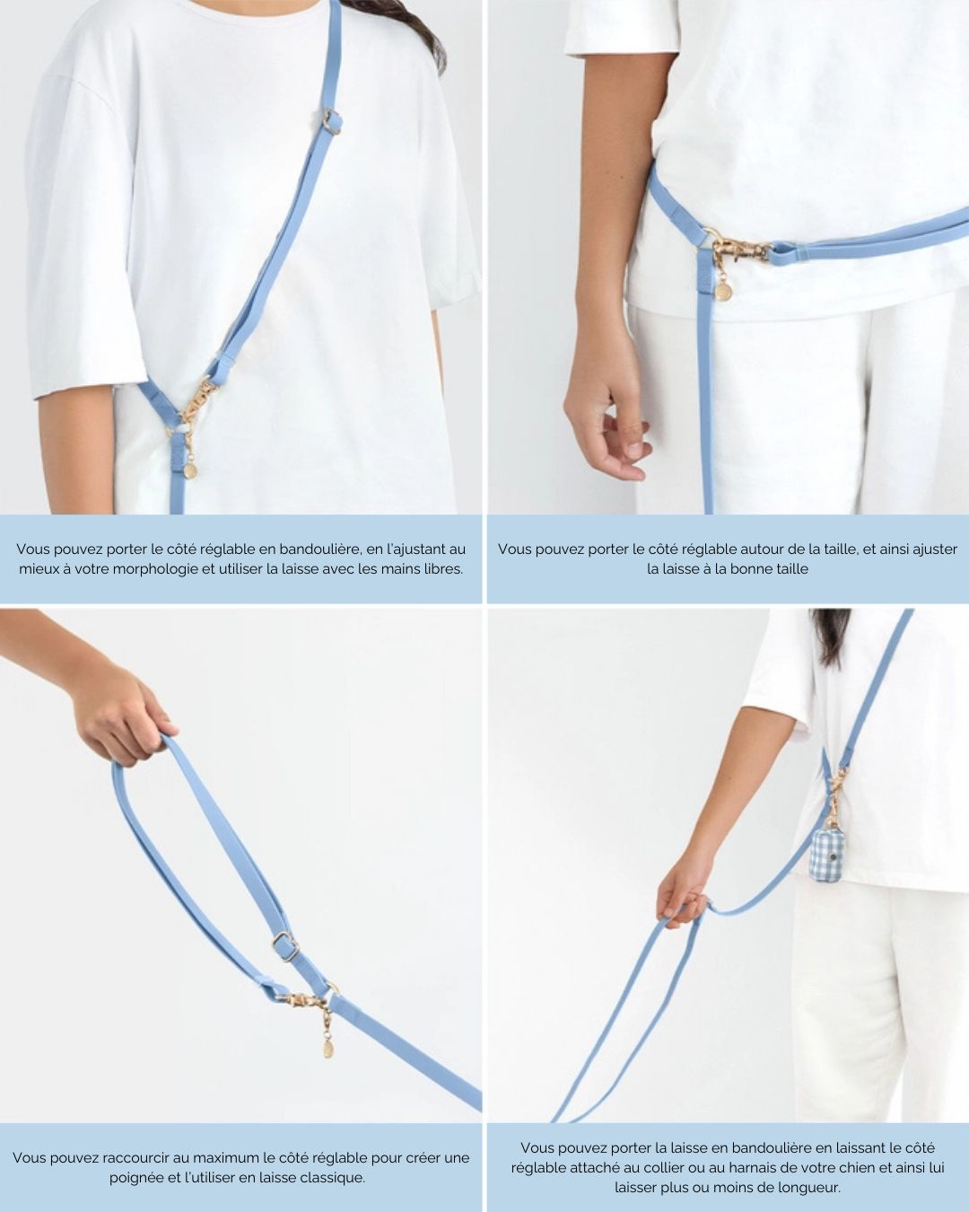 Laisse Mains Libres ajustable - Rose