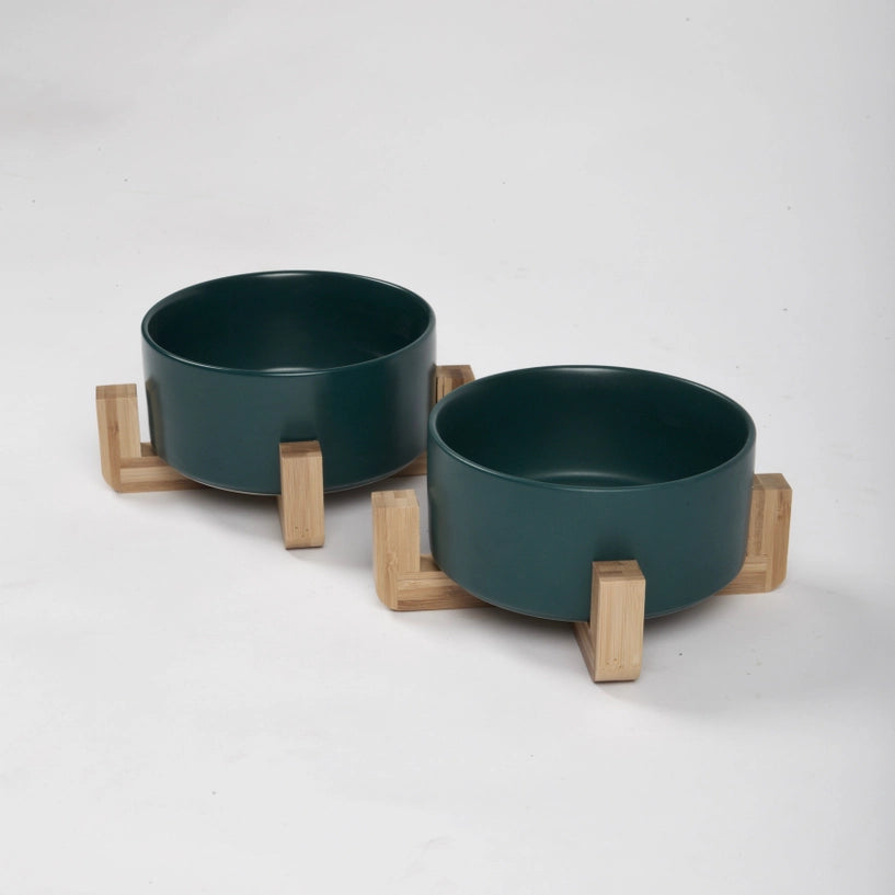 Gamelle avec support en bois - Vert