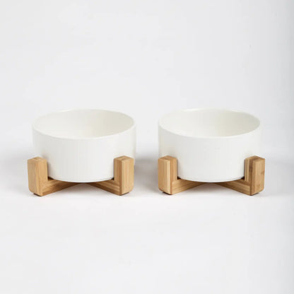 Gamelle avec support en bois - Blanc