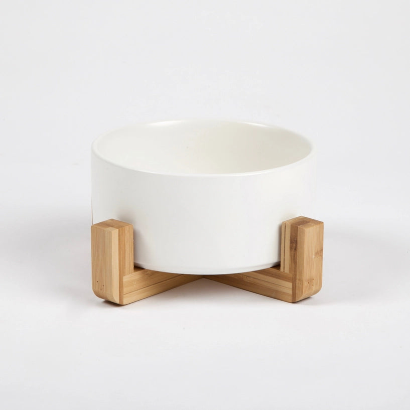 Gamelle avec support en bois - Blanc